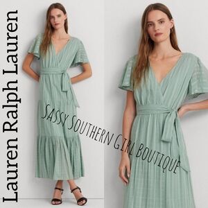 🆕⭐ Lauren Ralph Lauren Sage Green Tiered Midi Dress